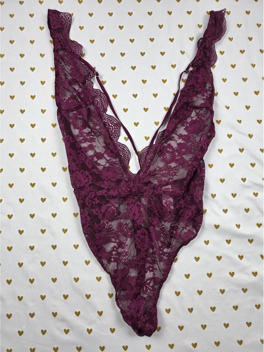 Victorias Secret Maroon Strappy Thong Teddy Bodysuit Sheer Lingerie MEDIUM